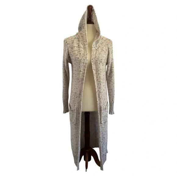 Solutions White Multicolored Confetti Pattern Pockets &Hooded Cardigan Size S - Picture 1 of 16